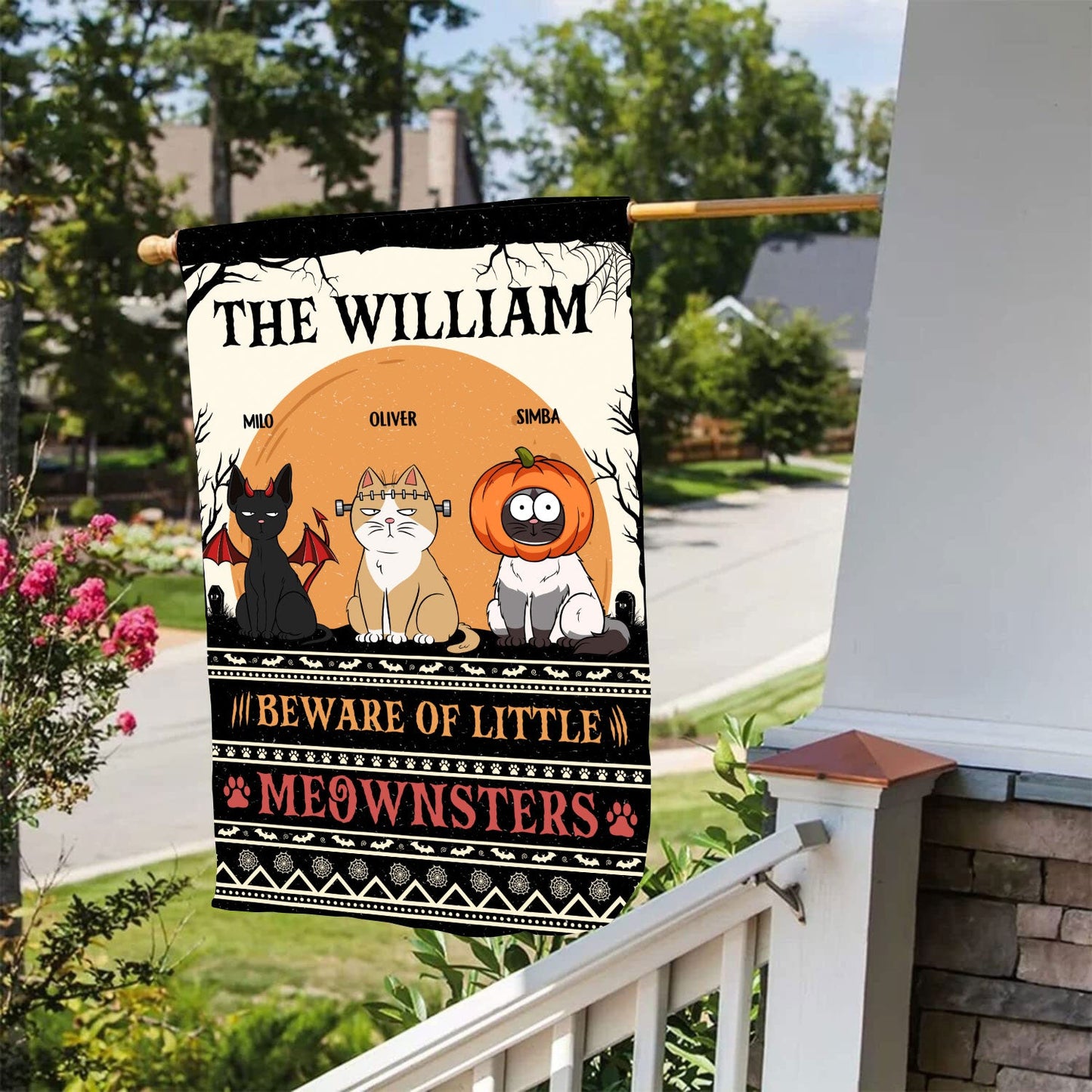 Beware Of Little Meownsters Happy Halloween- Personalized Flag