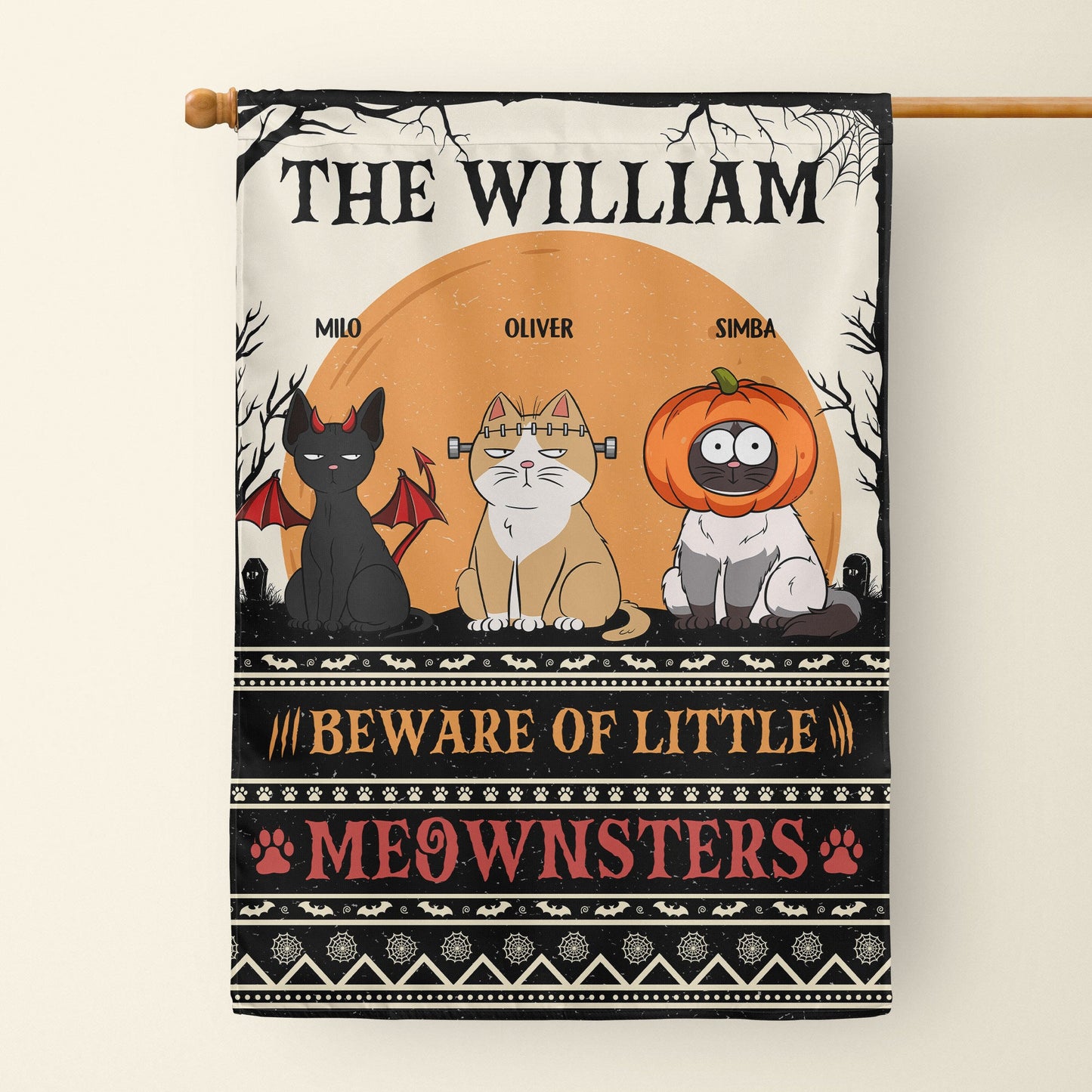 Beware Of Little Meownsters Happy Halloween- Personalized Flag