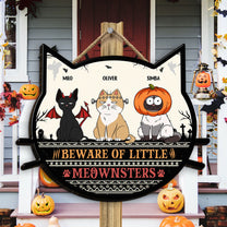 Beware Of Little Meownsters - Personalized Custom Shaped Wood Sign