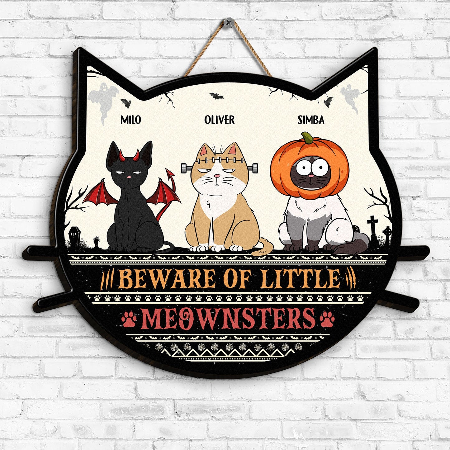 Beware Of Little Meownsters - Personalized Custom Shaped Wood Sign