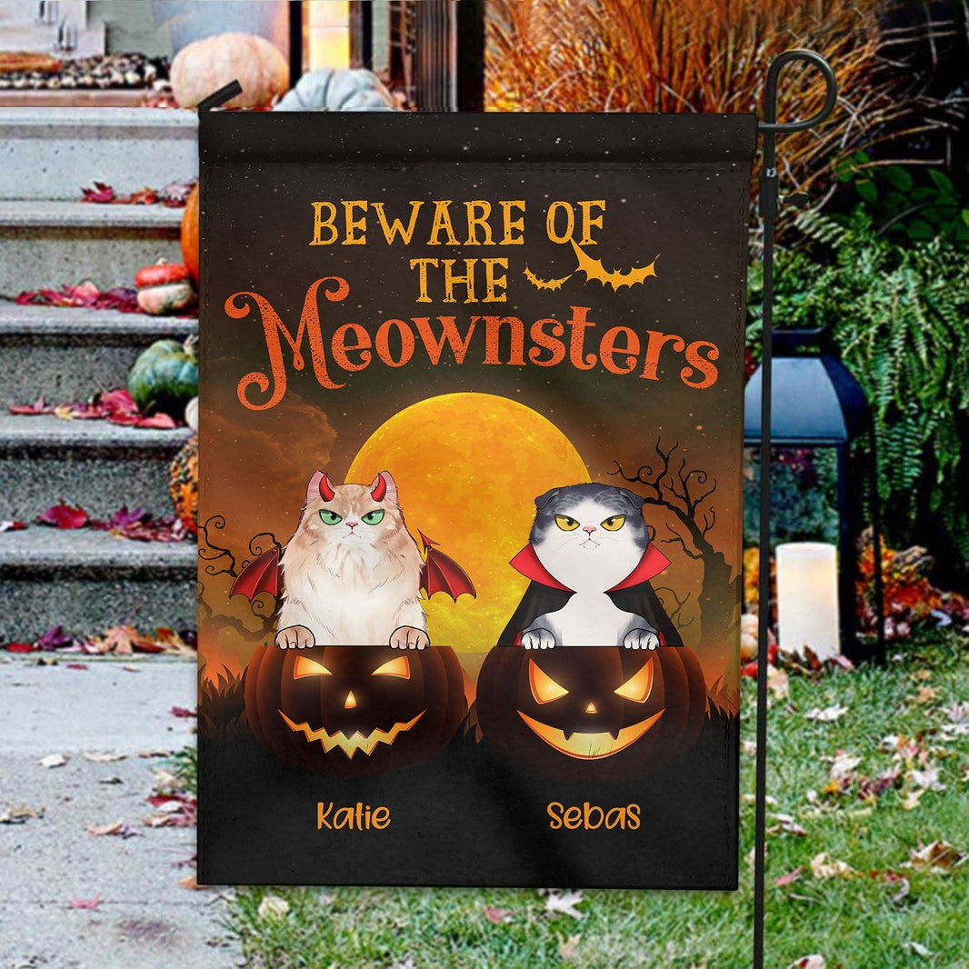 Personalized Little Meownsters Wooden Sign - Up to 5 Cats - Halloween Gift For Cat Lovers - Welcome Foolish Mortals main image 1