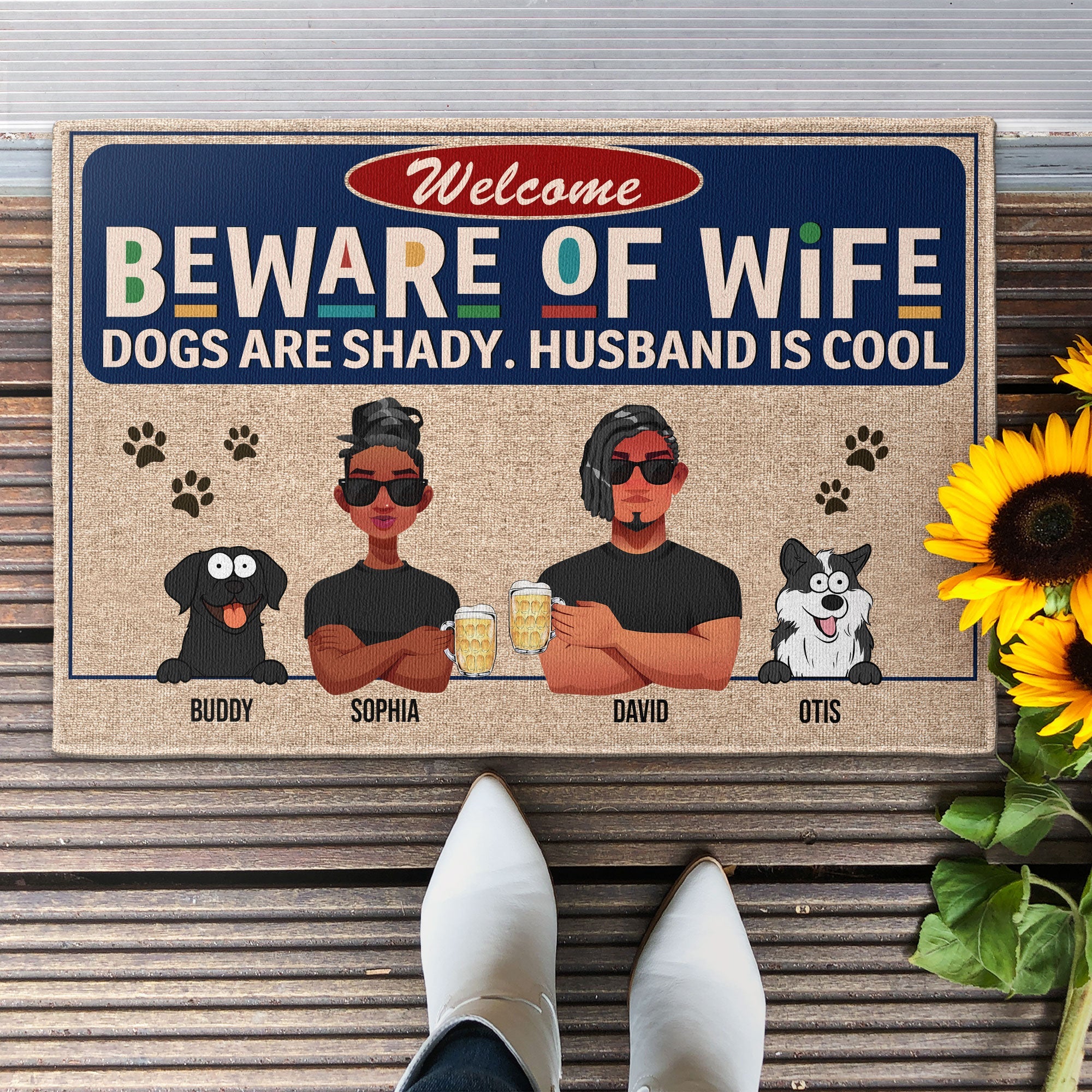 Beware Of Wife - Dogs Are Shady - Personalized Doormat