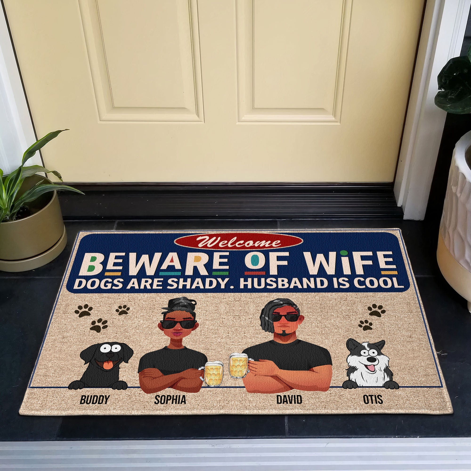 Beware Of Wife - Dogs Are Shady - Personalized Doormat