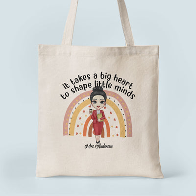 Big Heart Shapes Little Minds - Personalized Tote Bag - Birthday, Back To School Gift For Teachers, Colleagues, New Teacher Gift