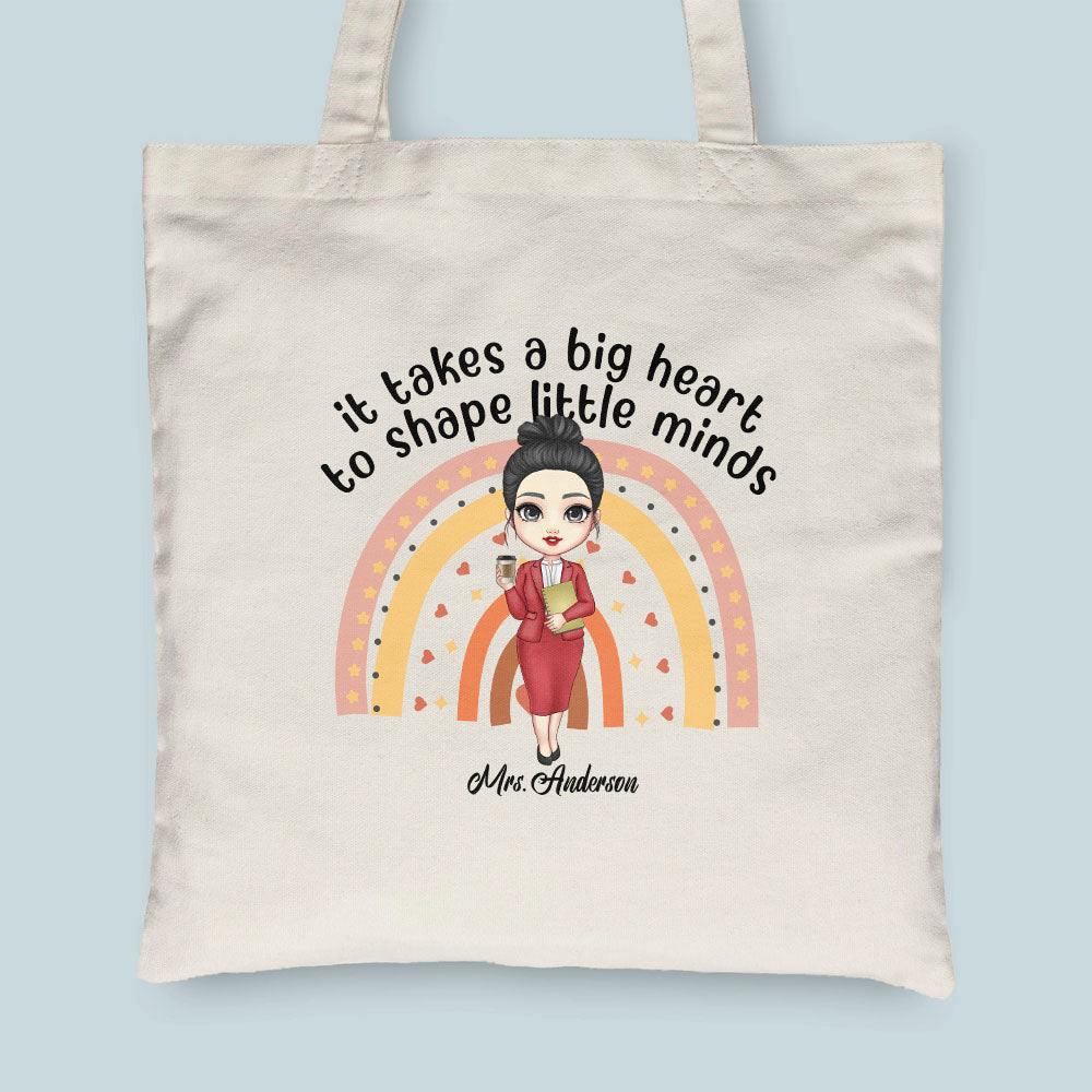 Big Heart Shapes Little Minds - Personalized Tote Bag - Birthday, Back To School Gift For Teachers, Colleagues, New Teacher Gift