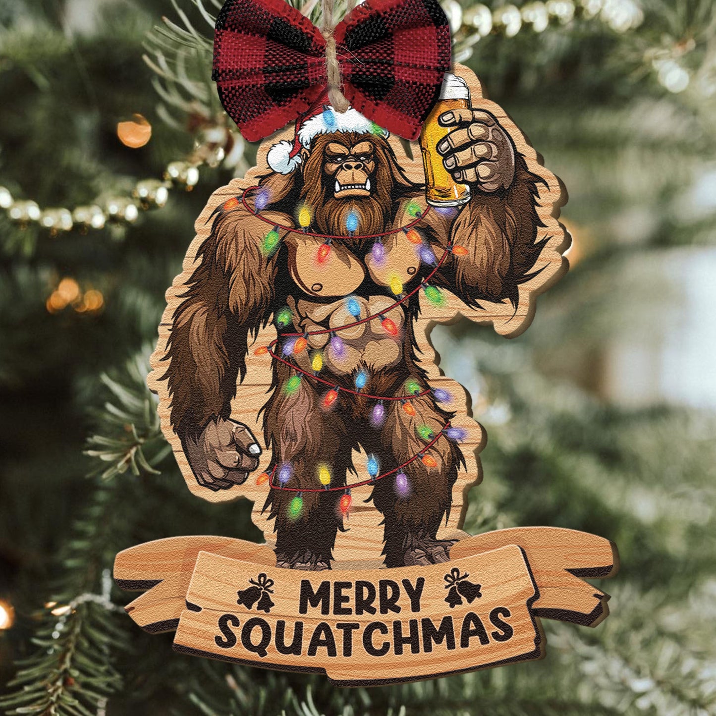 Bigfoot 2024 Christmas Ornament - Personalized Wooden Ornament With Bow