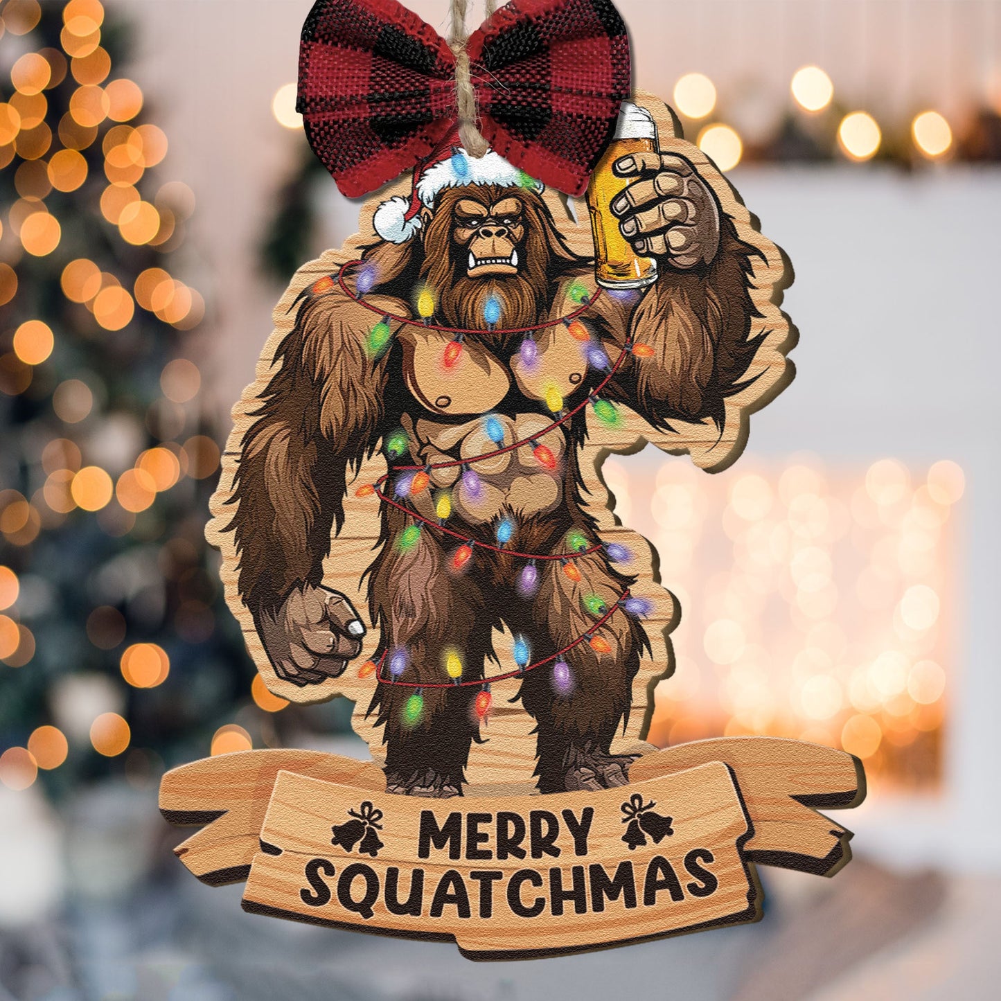 Bigfoot 2024 Christmas Ornament - Personalized Wooden Ornament With Bow