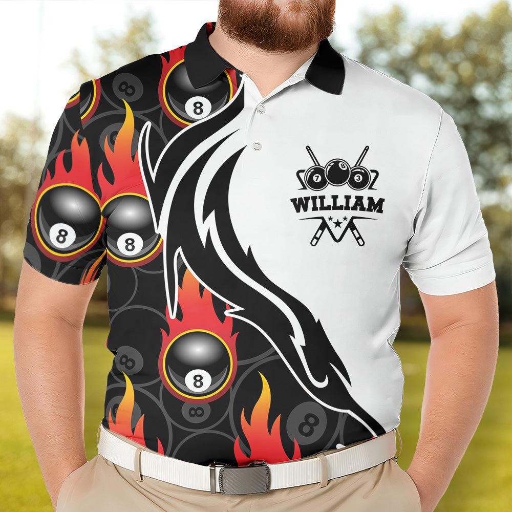 Billiard 8 Ball Flaming Pattern Polo Shirt - Custom Polo Shirt