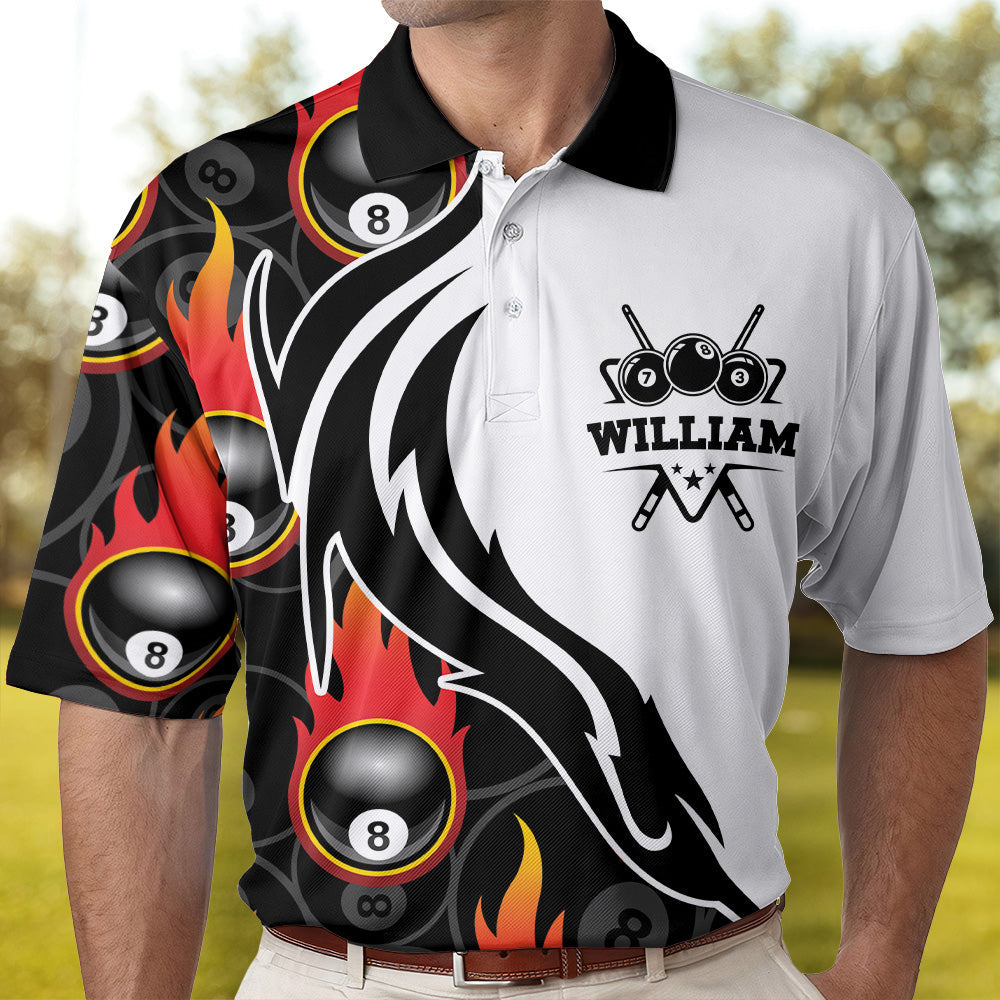 Billiard 8 Ball Flaming Pattern Polo Shirt - Custom Polo Shirt