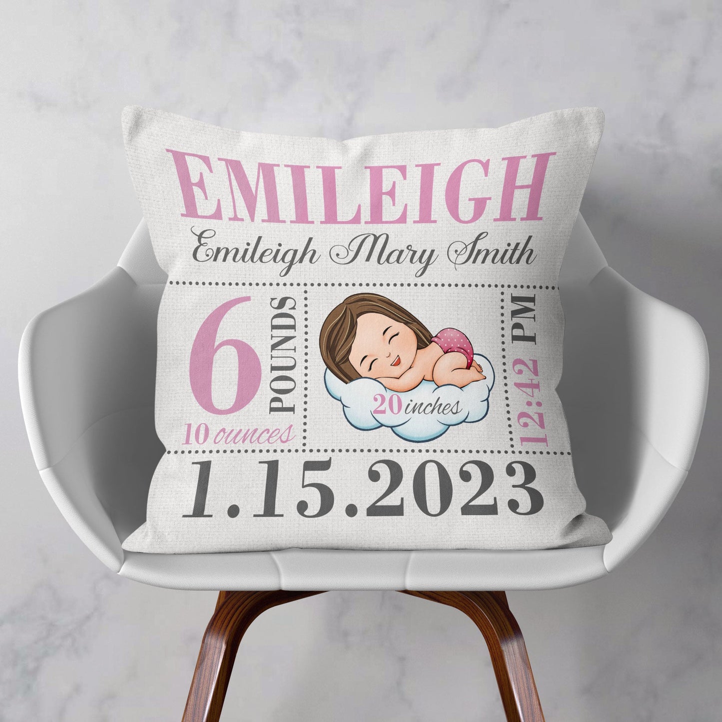 Birth Announcement - Personalized Pillow (Insert Included)