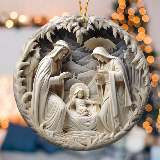 Birth Of Jesus - Personalized Ceramic Ornament