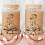 Birthday Flower Gift For Book Lovers Bookworms - Personalized Clear Glass Cup