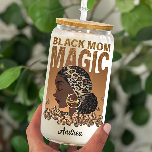 Black Mom Magic - Personalized Clear Glass Cup