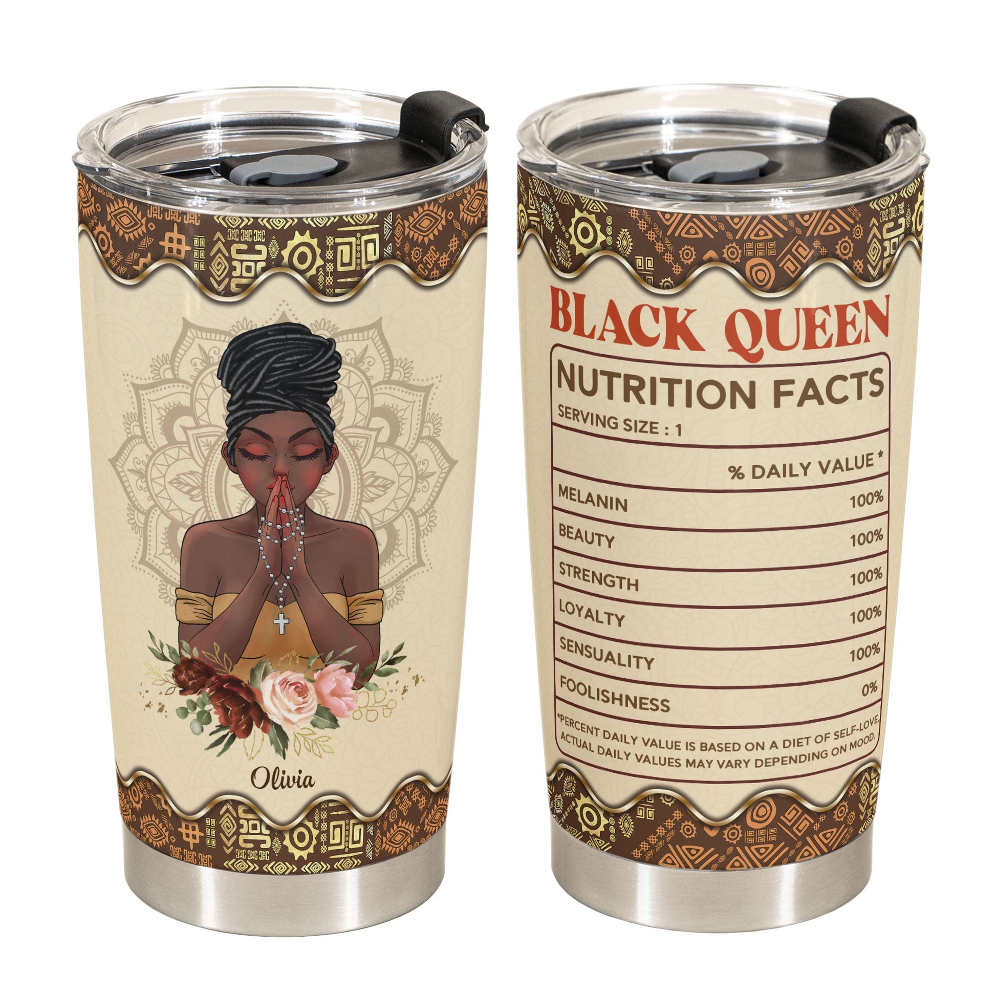 Black Queen Nutrition Facts Tumbler 20oz Queen Tumbler Women Empowerment  Tumbler