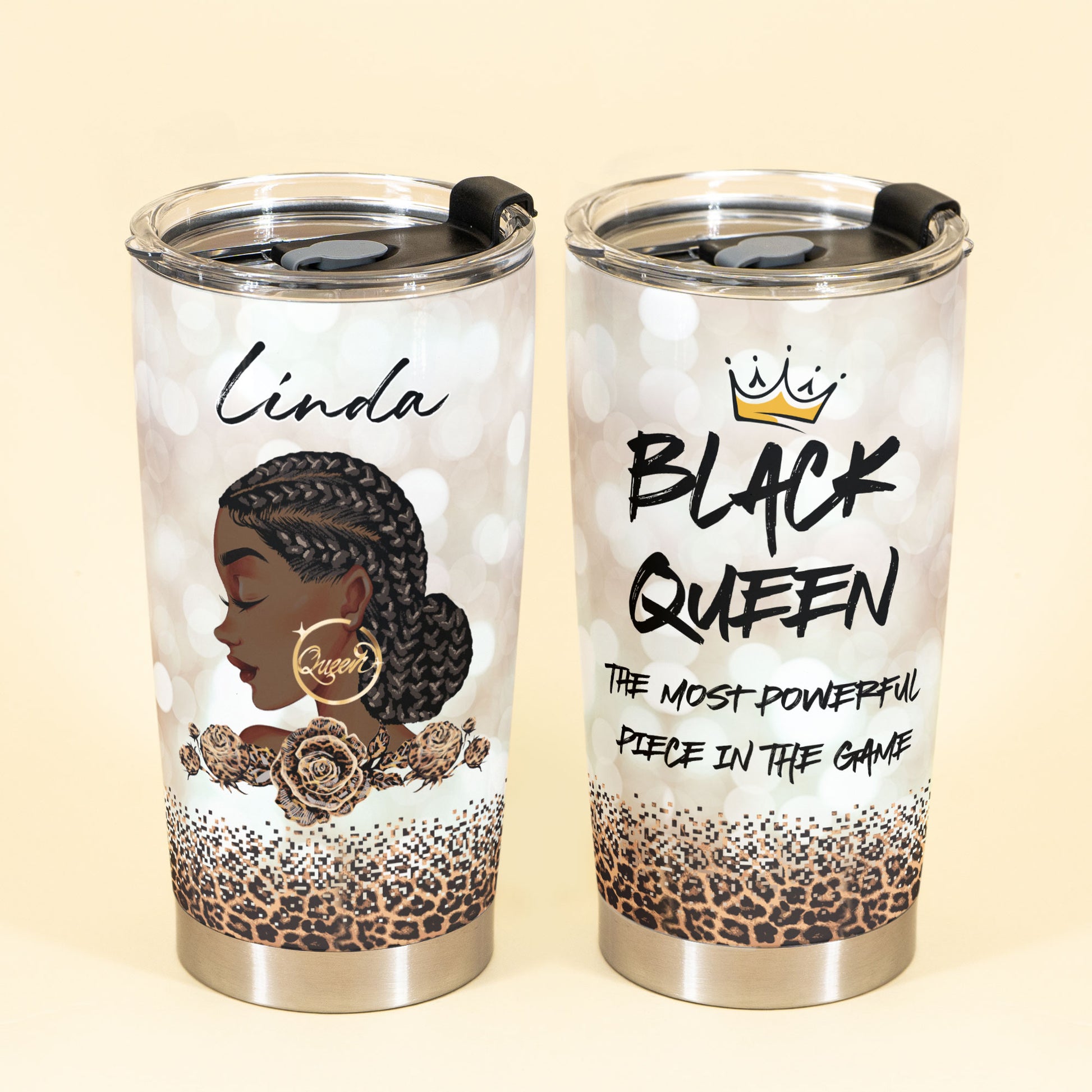 Black Queen - Personalized Tumbler Cup - Birthday Gift For Black Girl, Black Woman
