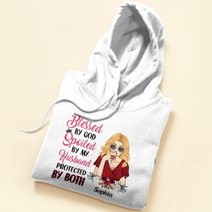 Blessed By God , Spoiled By My Husband - Personalized Shirt - Anniversary, Valentine's Day Gift For Wife