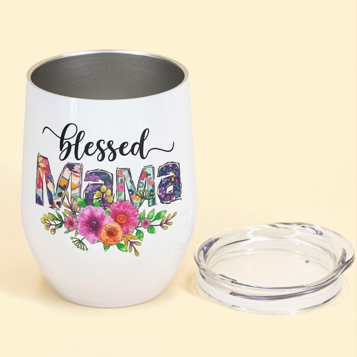 Blessed Mama  - Personalized Wine Tumbler - Birthday, Mother's Day Gift For Mom, Grandma, Nana, Gigi