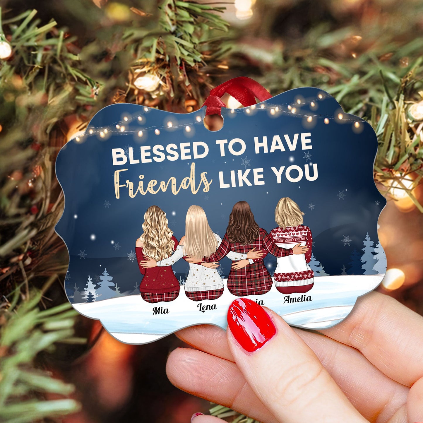 Blessed To Have Friends Like You - Personalized Aluminum Ornament - Christmas Gift For Friends, Co-Workers - Family Sitting