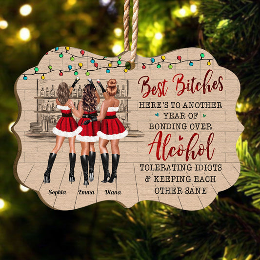 Bonding Over Alcohol - Personalized Wooden Ornament