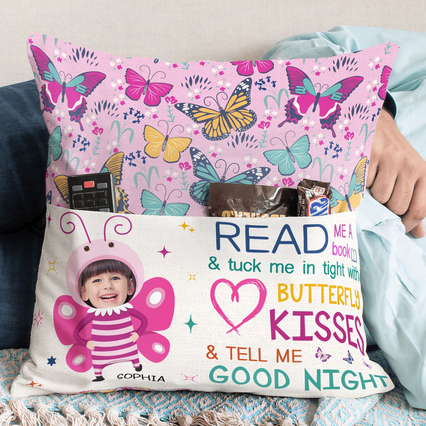 Book And Butterfly Kisses - Personalized Photo Pocket Pillow (Insert Included)