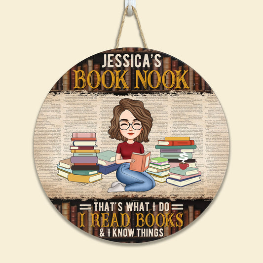 Book Nook - Personalized Round Wood Sign