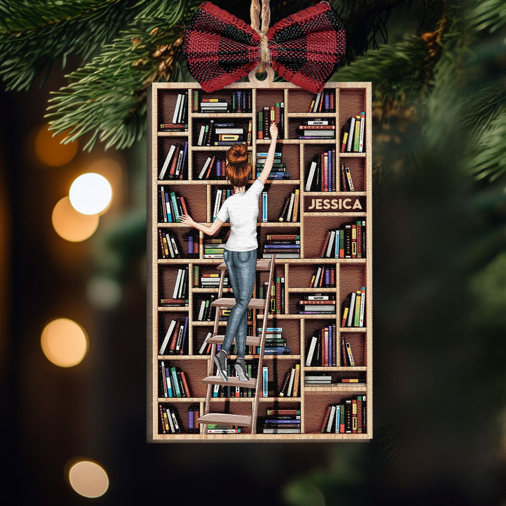 Bookcase Ornament - Personalized Wooden Ornament