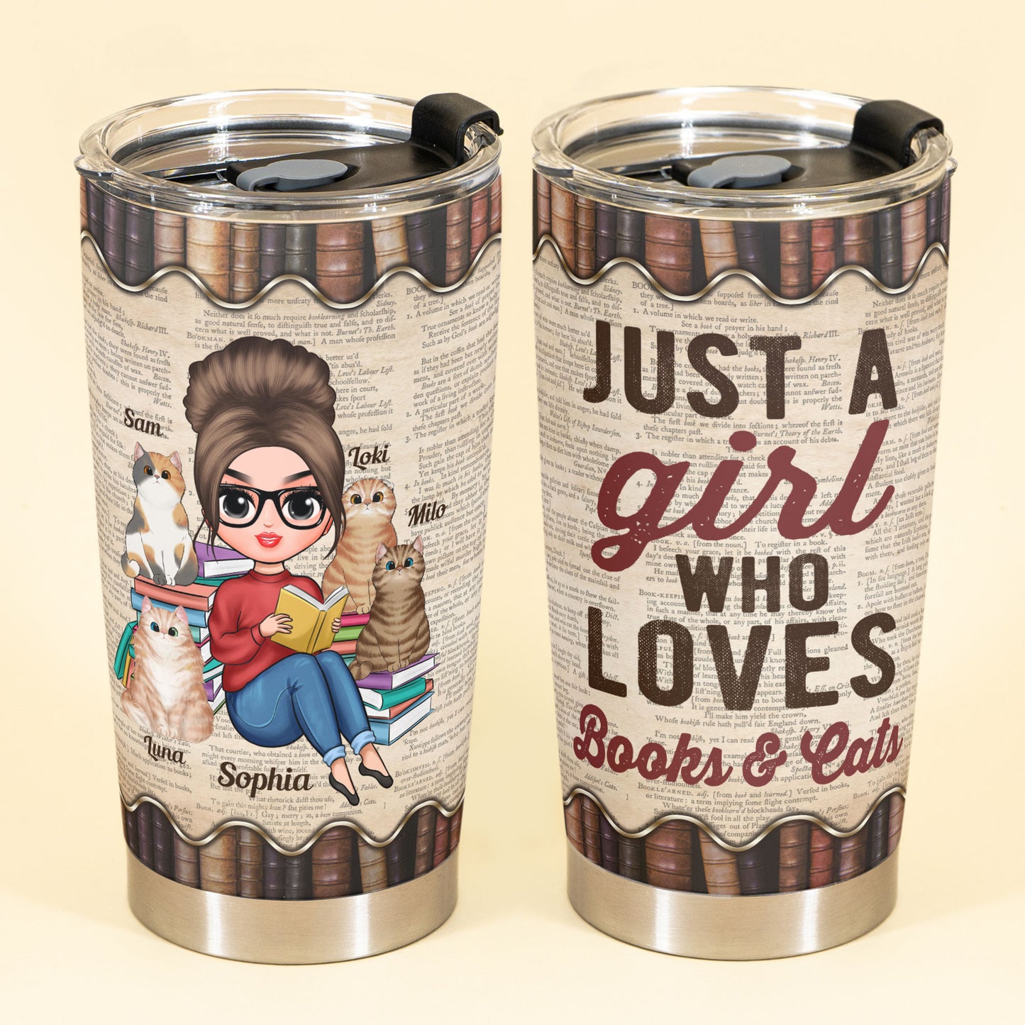 Books And Cats - Personalized Tumbler Cup - Birthday Gift For Book Lovers, Cat Lovers
