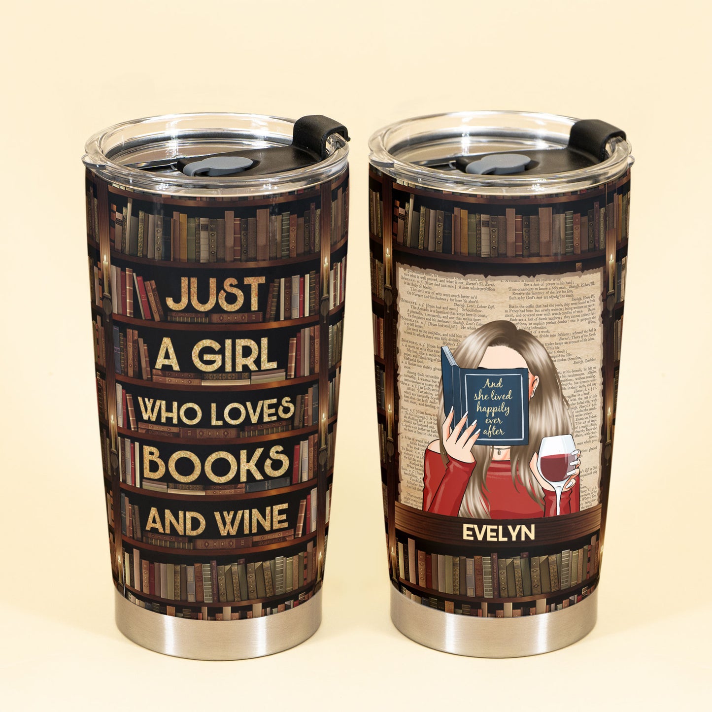 Books And Coffee And Wine - Personalized Tumbler Cup - Birthday & Christmas Gift For Book Lover - Reading girls