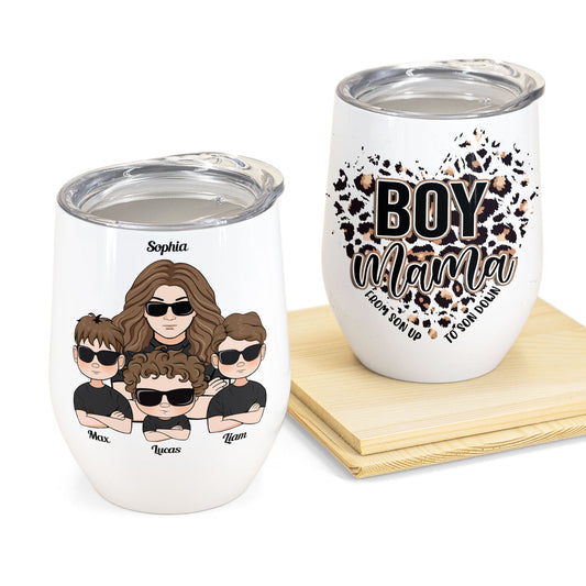 Boy Mama - Personalized Wine Tumbler - Birthday Gift, Mother's Day Gift For Mom, Mother, Wife