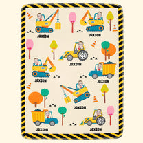 Boy Riding Construction Vehicle - Personalized Photo Blanket