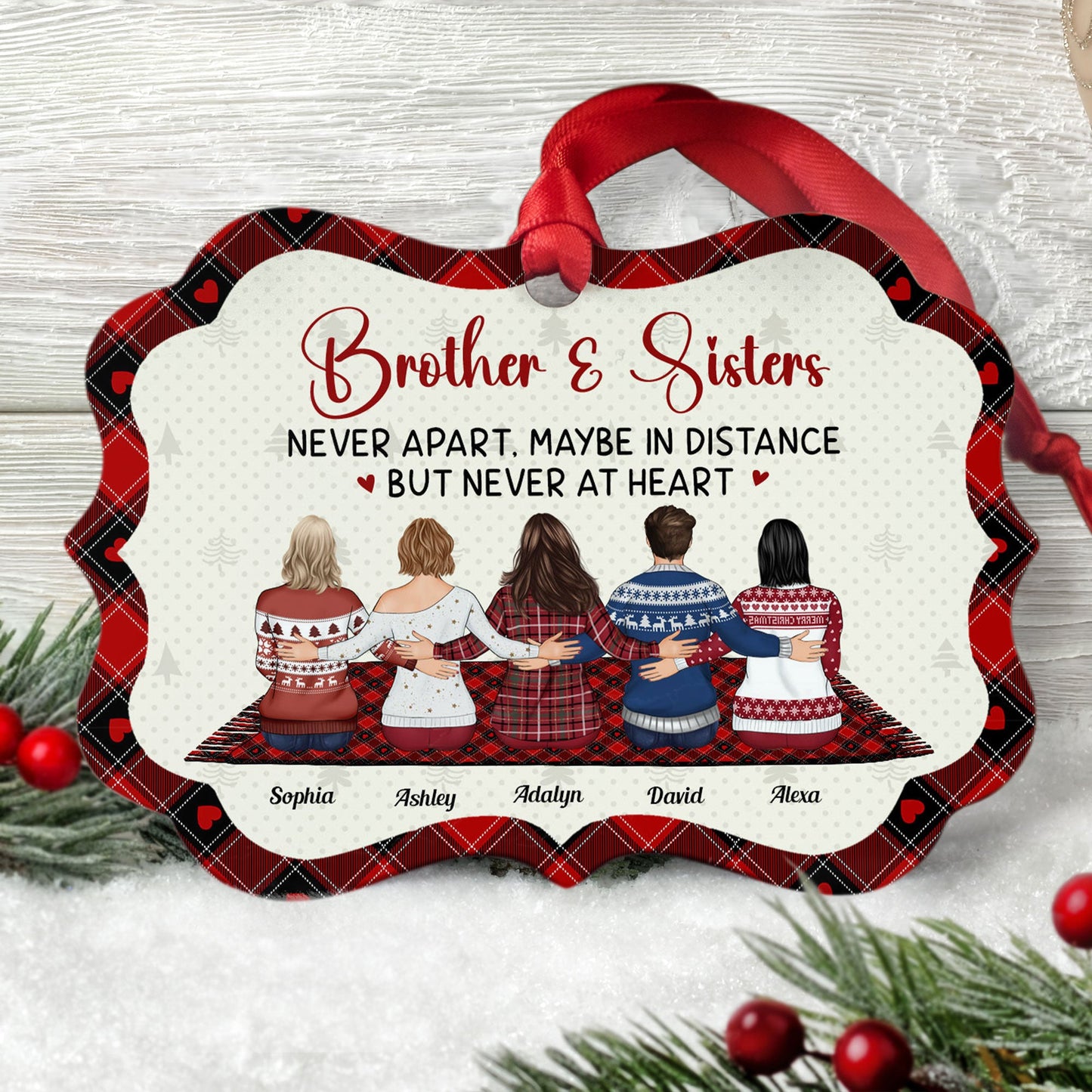 Brother & Sister Never Apart - Personalized Aluminum Ornament