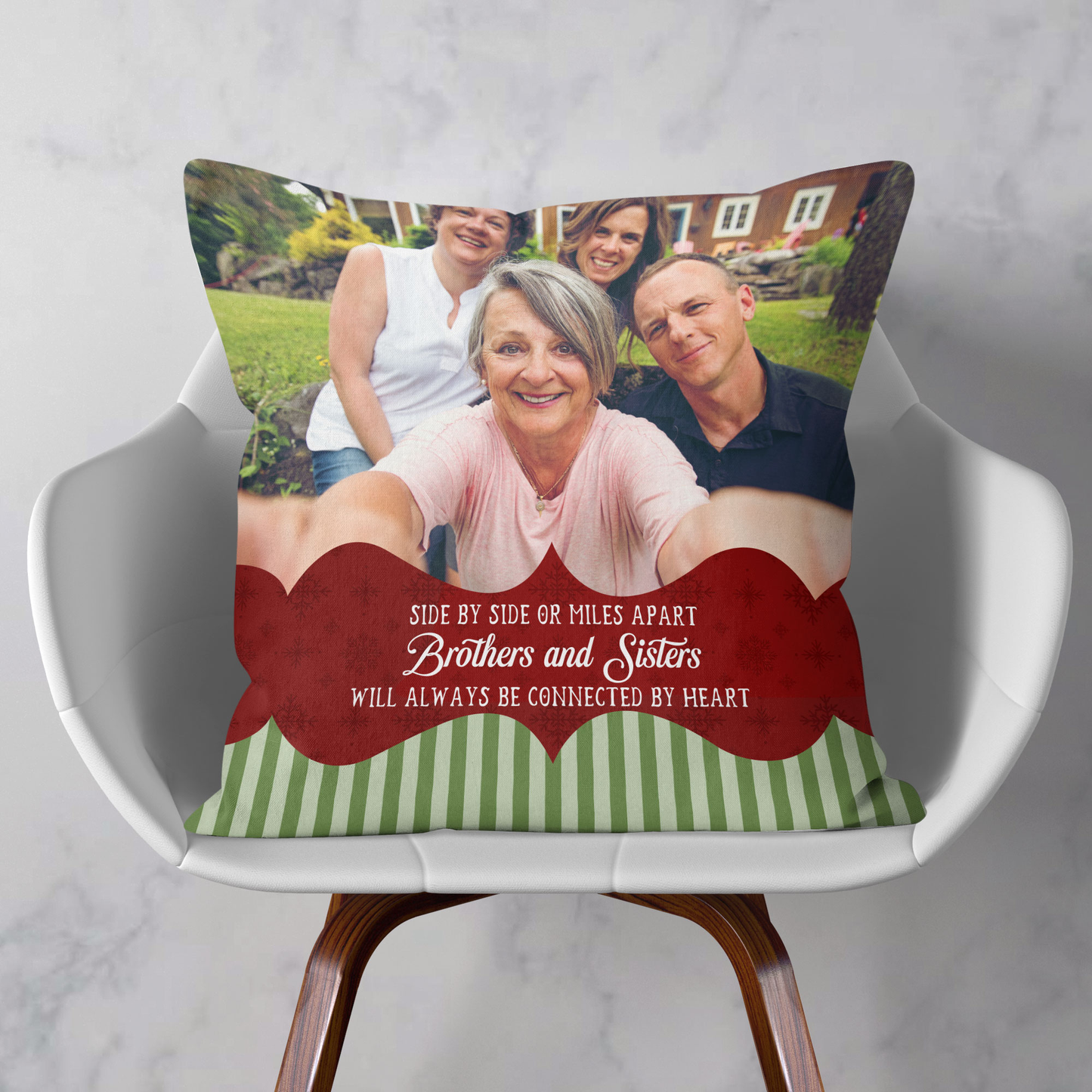 Brothers And Sisters Will Always Be Connected By Heart - Personalized Photo Pillow (Insert Included)