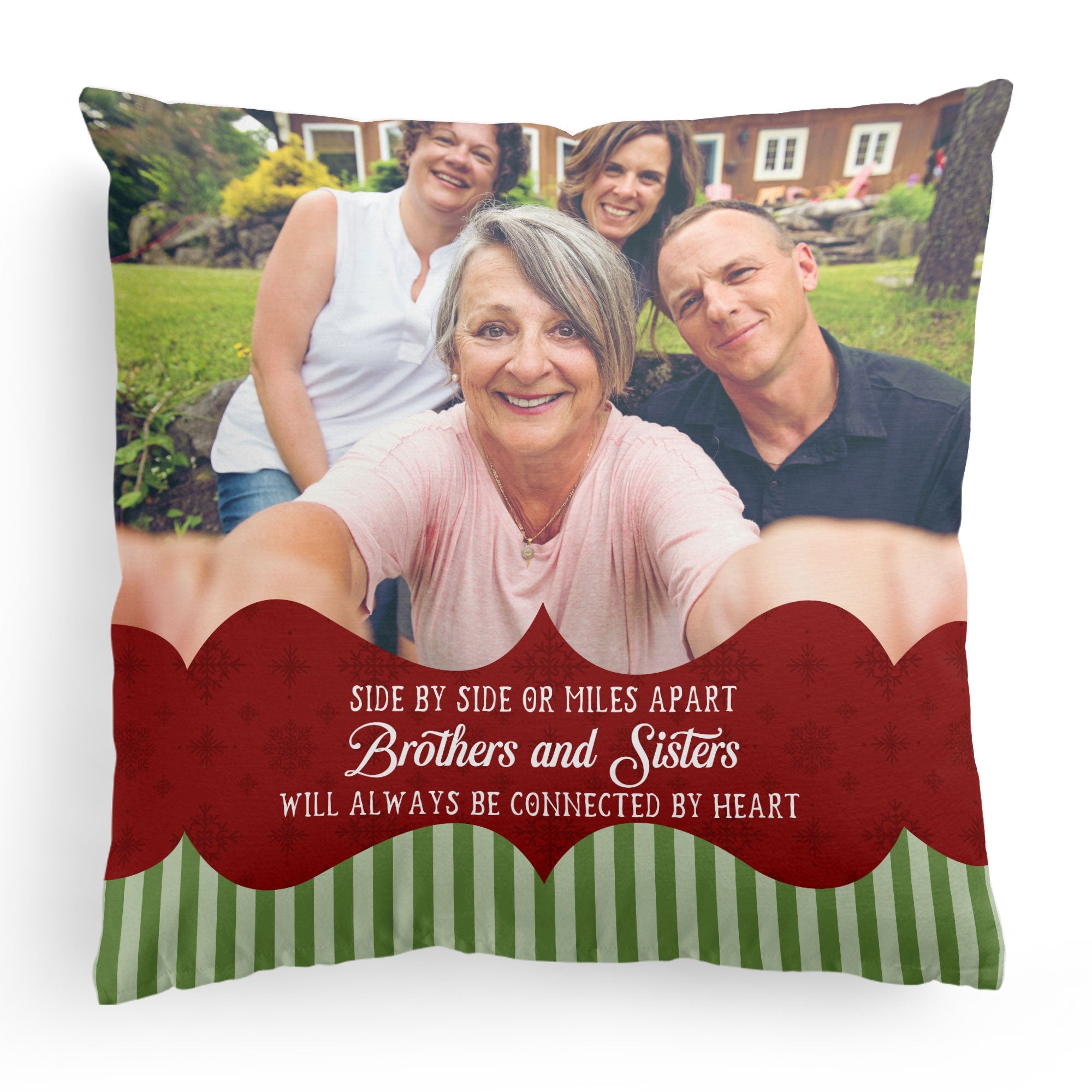 Brothers And Sisters Will Always Be Connected By Heart - Personalized Photo Pillow (Insert Included)