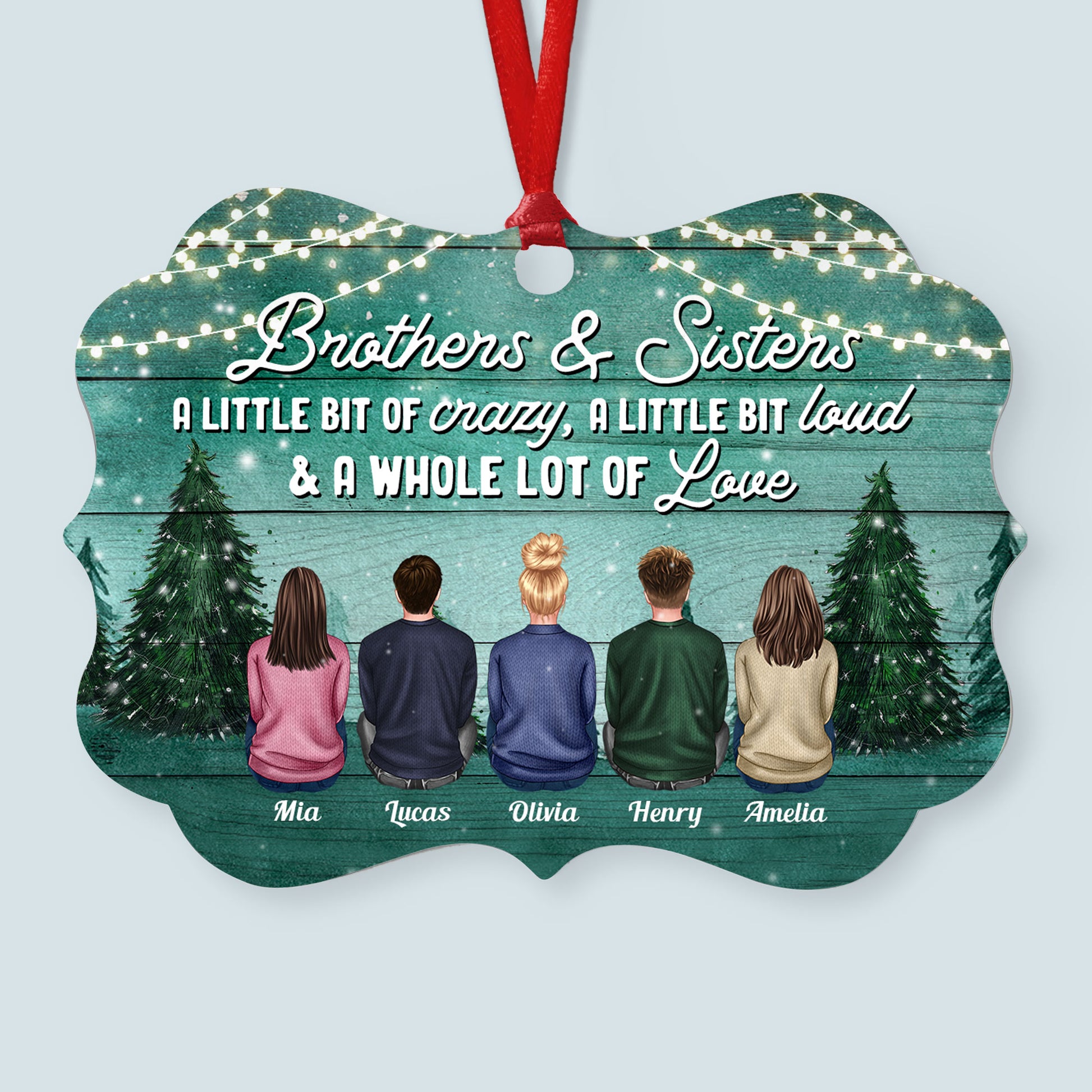 Brothers & Sisters A Whole Lot Of Love - Personalized Aluminum Ornament - Christmas Gift For Brothers & Sisters, Siblings, Family - Ugly Christmas Sweater Sitting