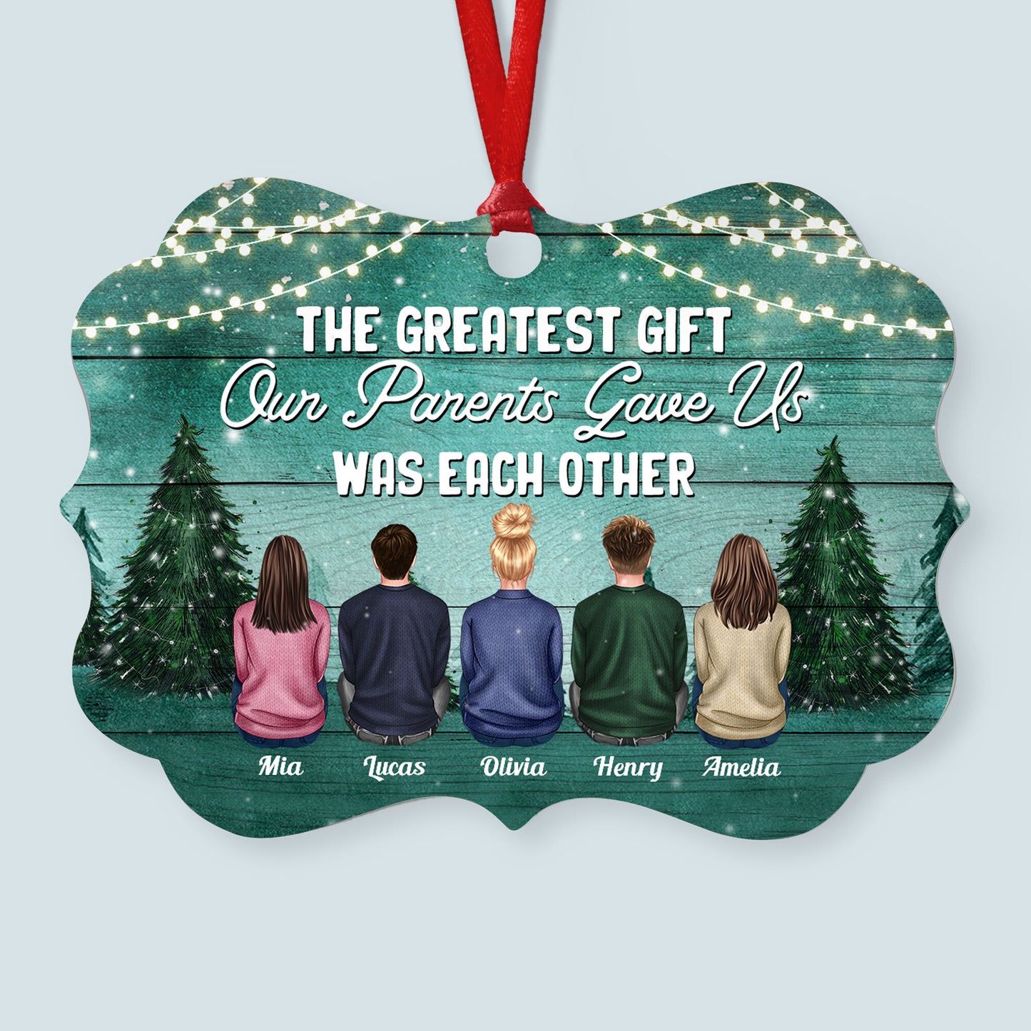 Brothers & Sisters A Whole Lot Of Love - Personalized Aluminum Ornament - Ugly Christmas Sweater Sitting