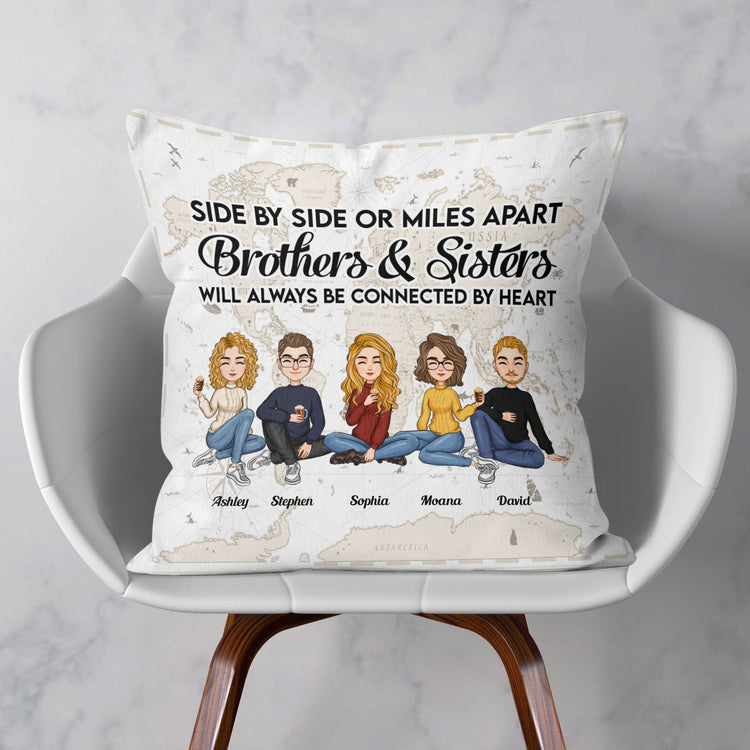 Brothers & Sisters - Always Be Connected By Heart  - Personalized Pillow - Anniversary, Birthday, Home Decor Gift For Family, Sisters, Brothers, Siblings