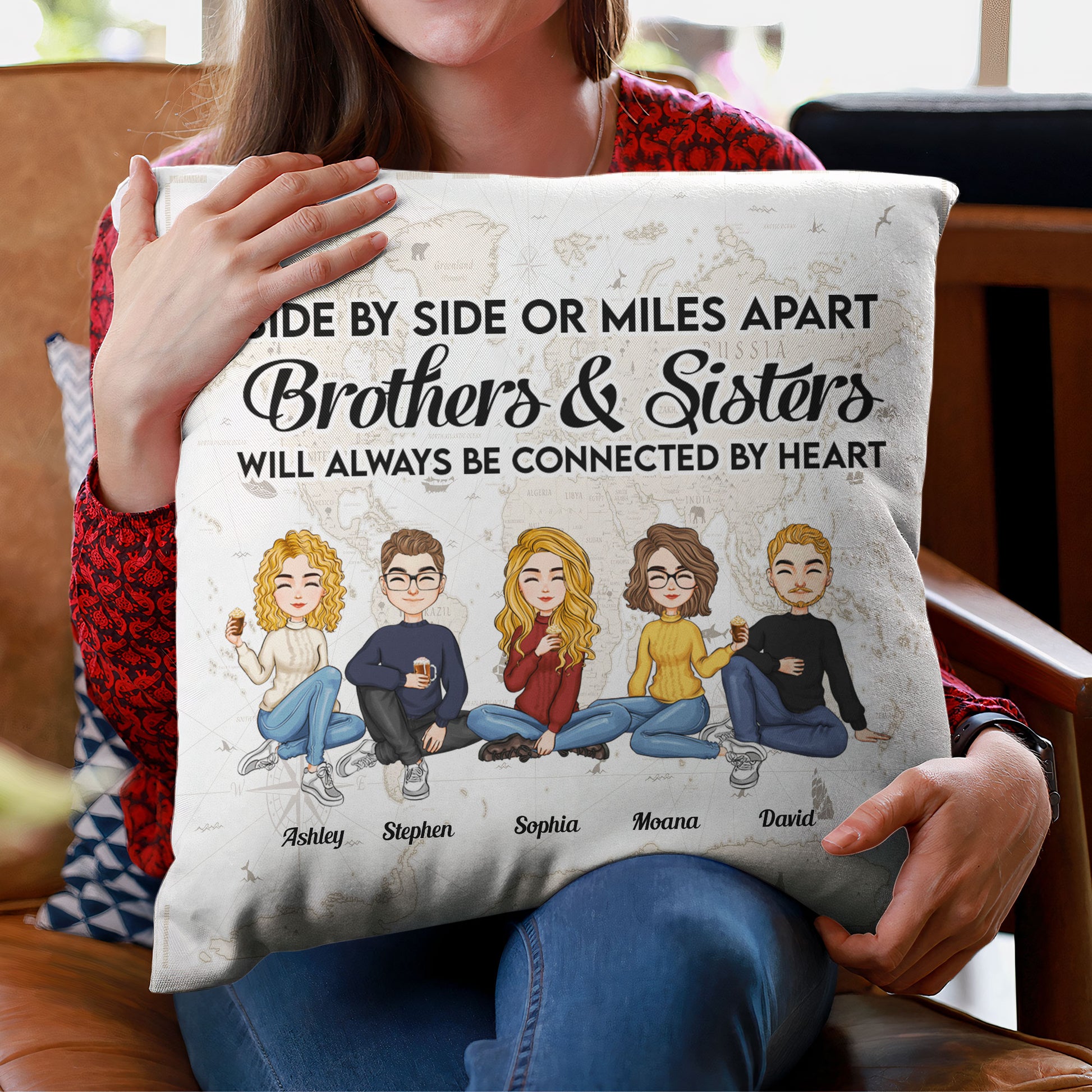 Brothers & Sisters - Always Be Connected By Heart  - Personalized Pillow - Anniversary, Birthday, Home Decor Gift For Family, Sisters, Brothers, Siblings