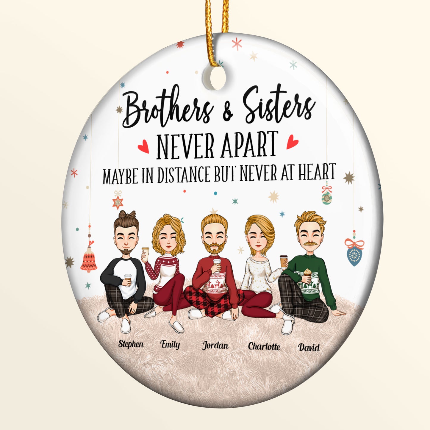 Brothers & Sisters Are Never Apart - Personalized Ceramic Ornament - Christmas, New Year Gift For Family, Sisters, Brothers, Siblings