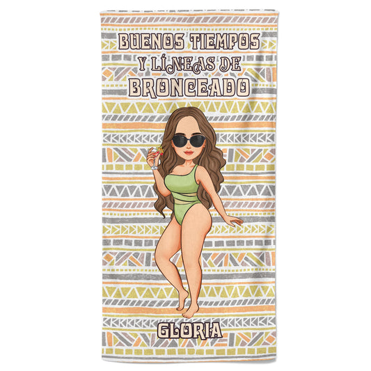 Buenos Tiempos Y Líneas De Bronceado - Toalla De Playa Personalizada