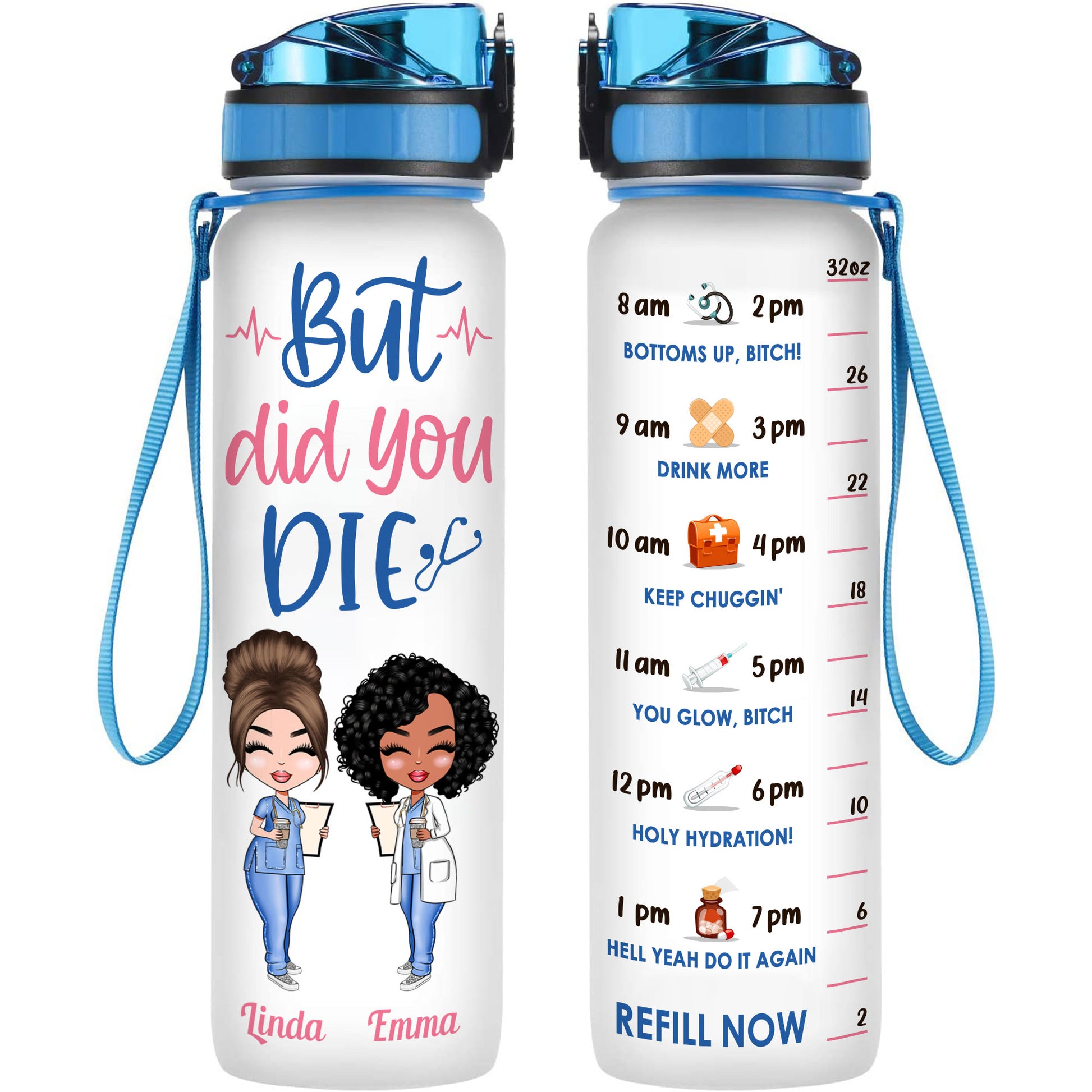 Personalized Water Tracker Bottle - Gift For Nurse - Safety First Drin -  newsvips