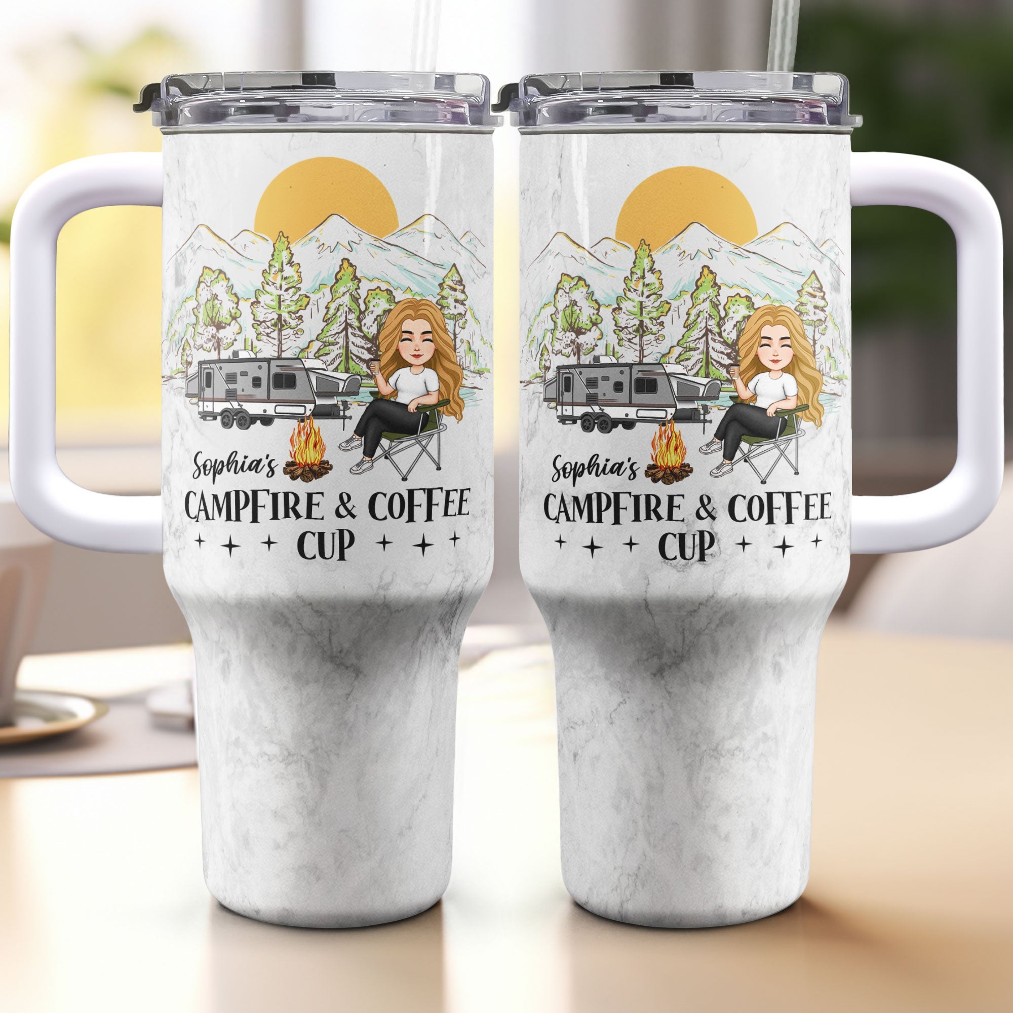 Campfire And Coffee Cup - Personalized 40oz Tumbler With Straw – Macorner