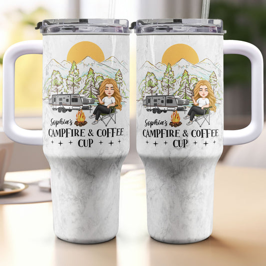 Campfire And Coffee Cup - Personalized 40oz Tumbler With Straw