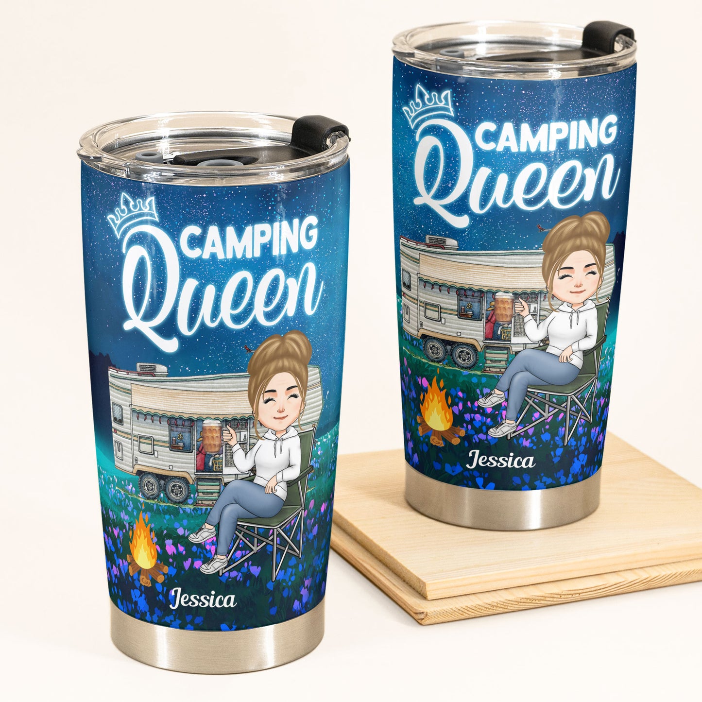Camping Queen  - Personalized Tumbler Cup - Birthday Gift For Her, Girl, Woman, Camping Lover, Wanderlust