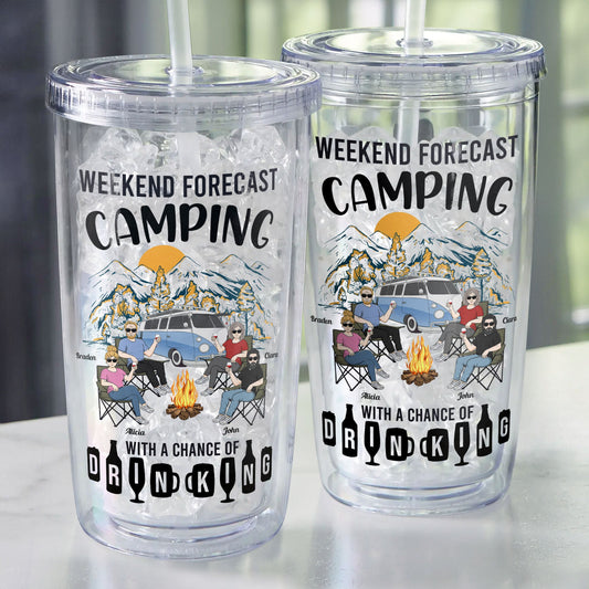 Camping With A Chance Of Drinking - Personalized Acrylic Tumbler With Straw