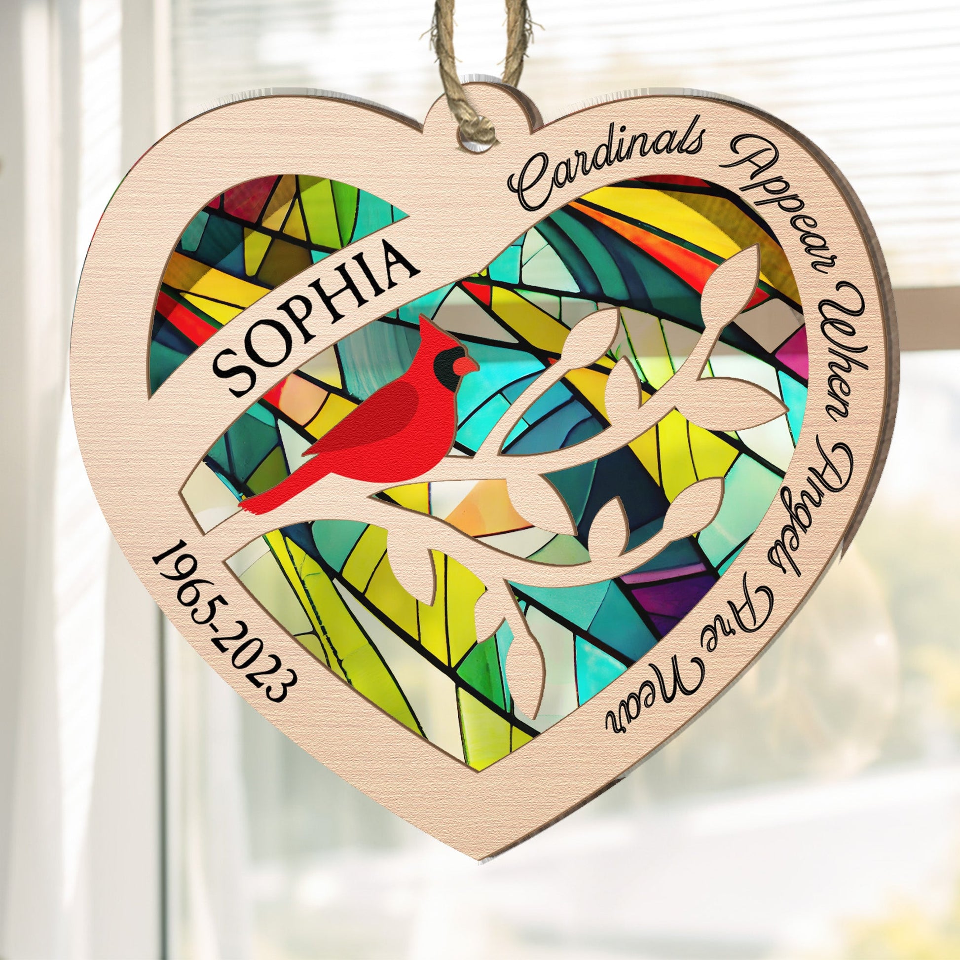 Cardinals Appear When Angels Are Near - Personalized Suncatcher Ornament