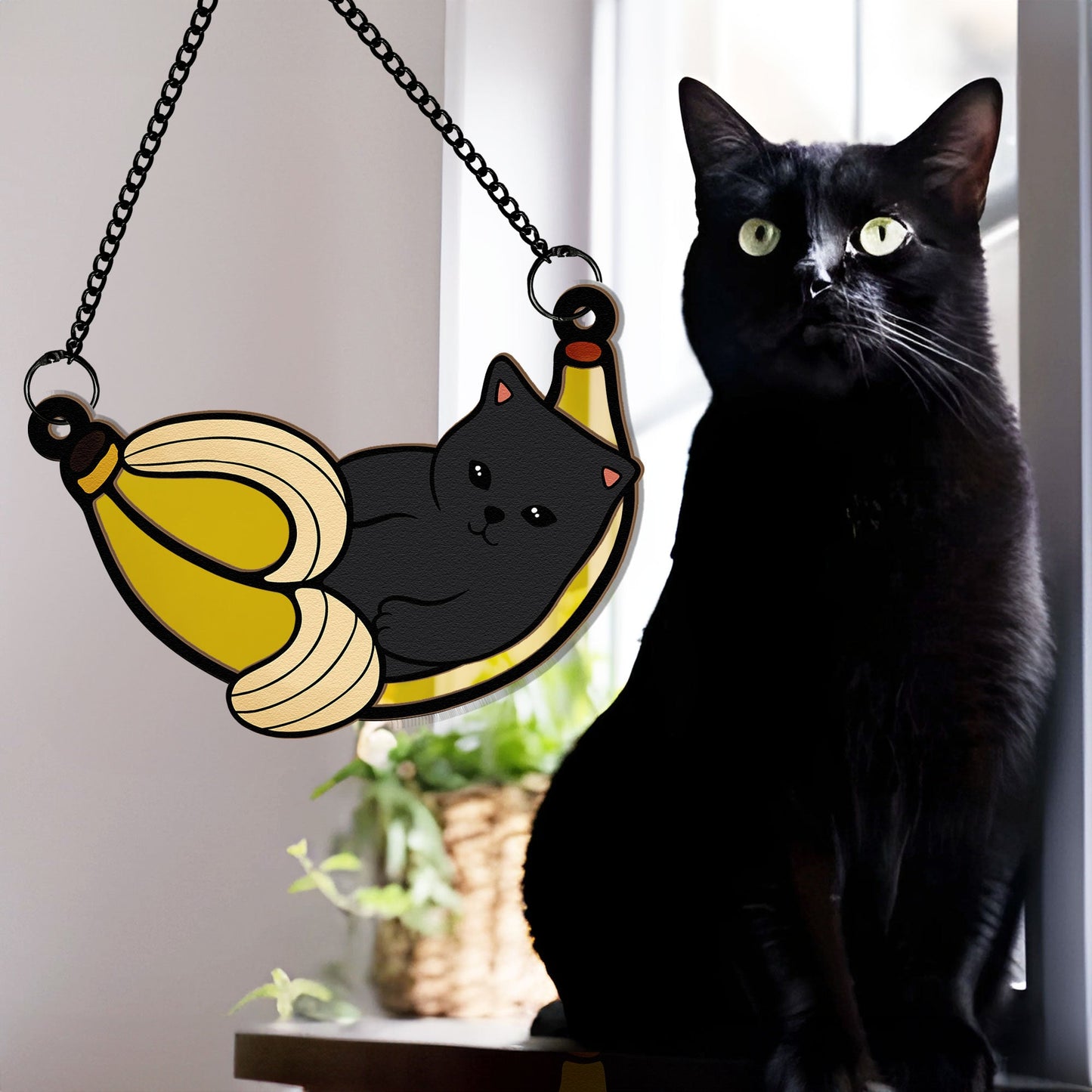 Cat In Banana - Personalized Window Hanging Suncatcher Ornament