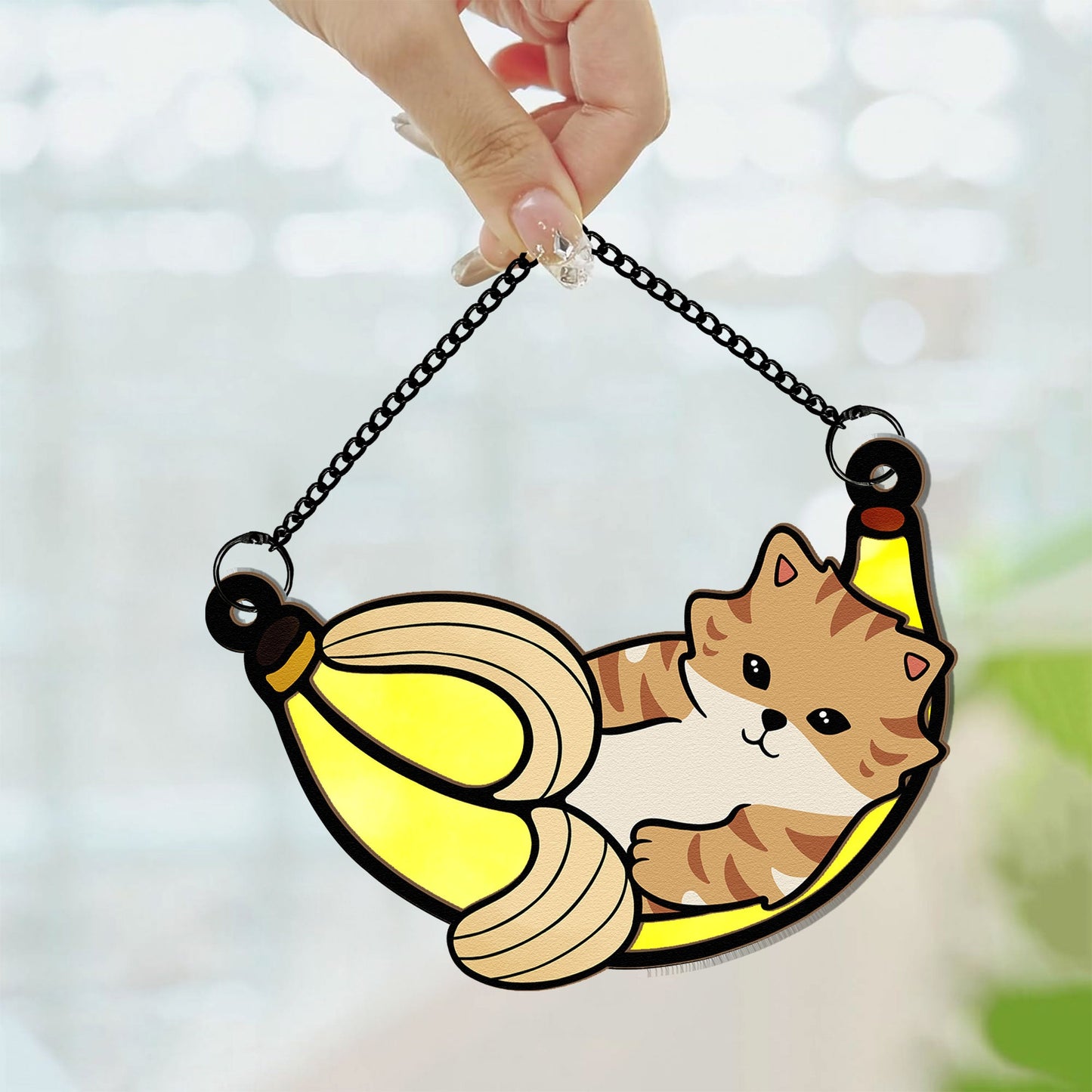 Cat In Banana - Personalized Window Hanging Suncatcher Ornament