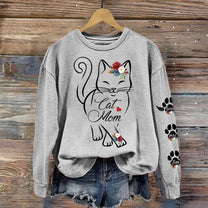 Cat Mom Custom Pawprints On Sleeve - Personalized Sweatshirt