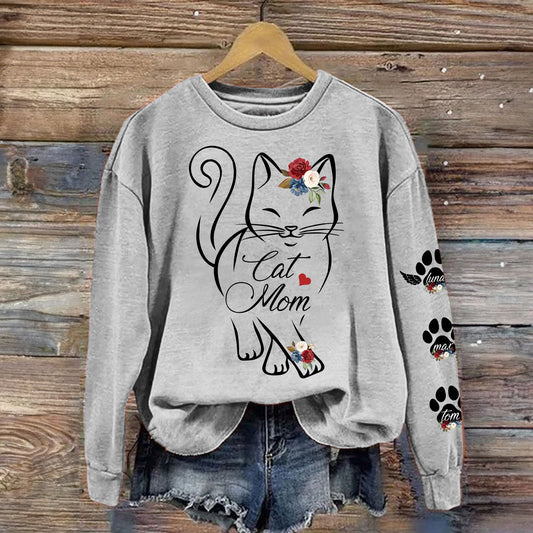 Cat Mom Custom Pawprints On Sleeve - Personalized Sweatshirt