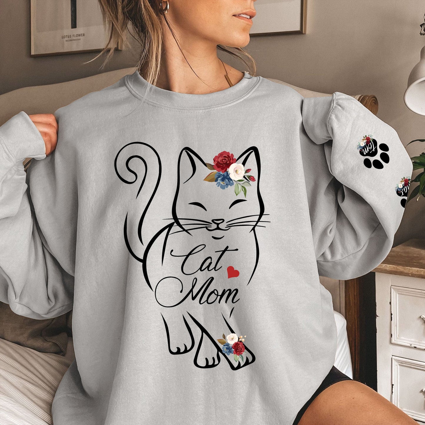 Cat Mom Custom Pawprints On Sleeve - Personalized Sweatshirt